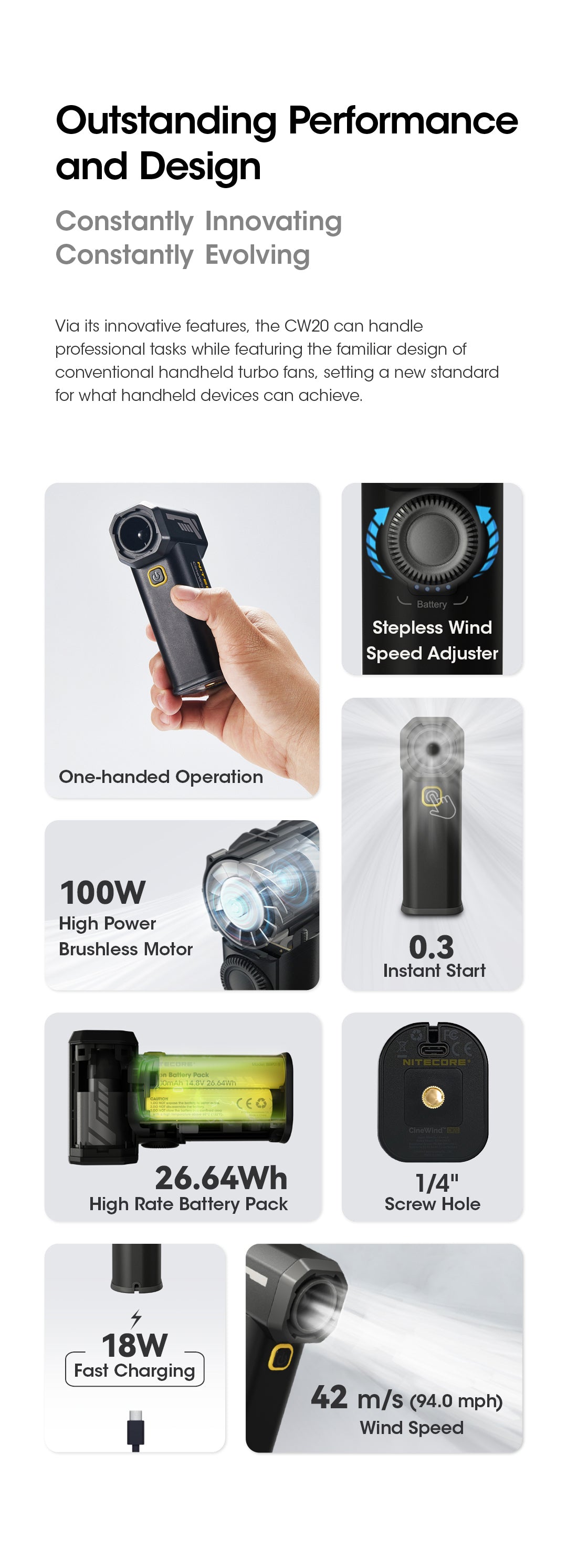 NITECORE CW20 Multipurpose Pocket Photography Fan