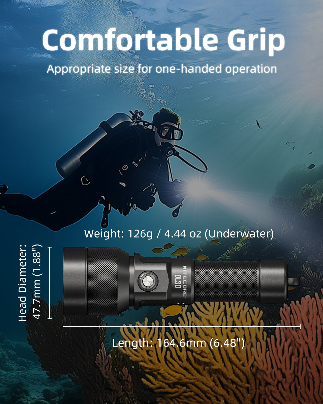 NITECORE DL30 Dive Flashlight 100 Meters Submersible 788m Long Range Spotlight