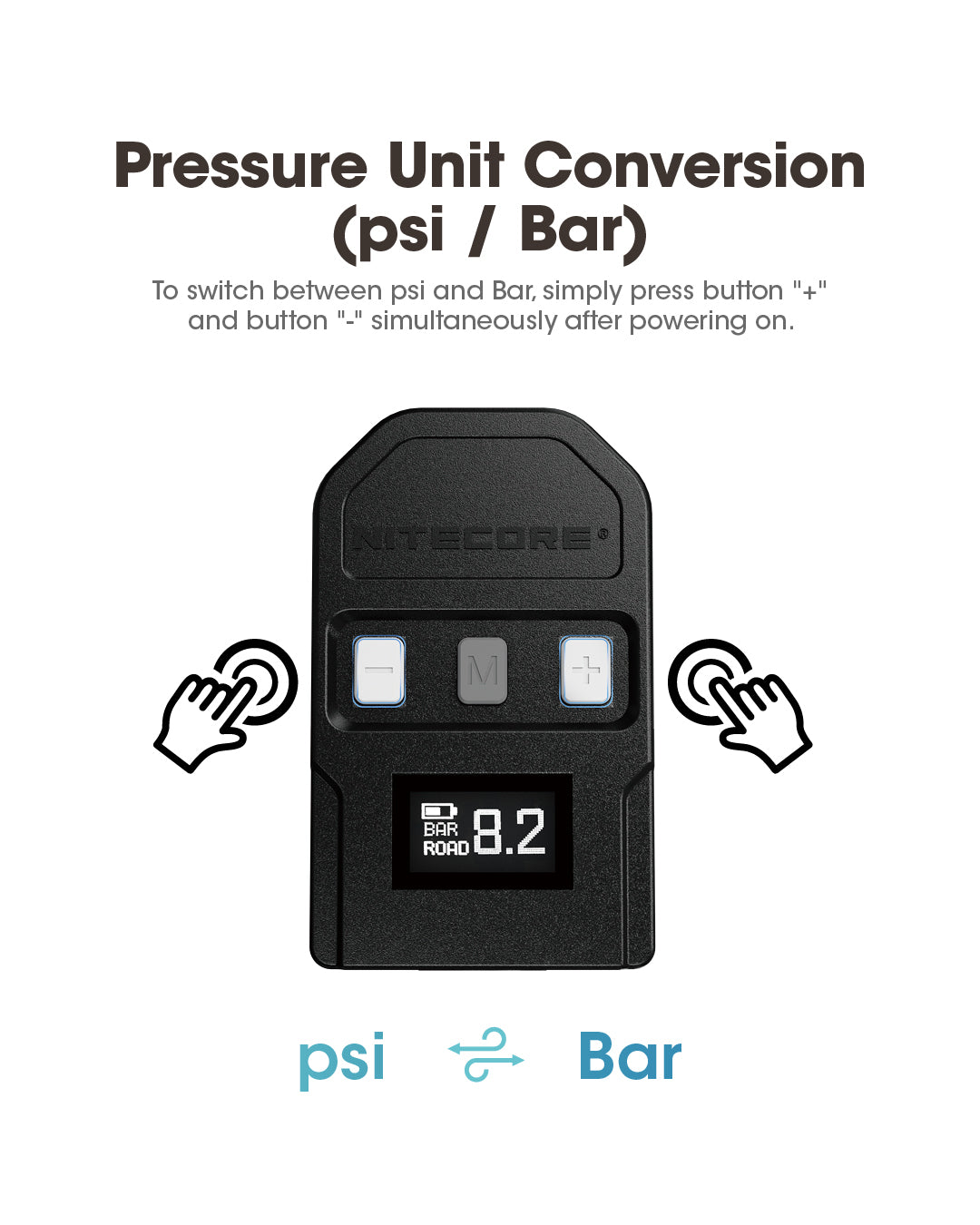 NITECORE EBP10 MINI, Air Pump and Tire Gauge 2 in 1.