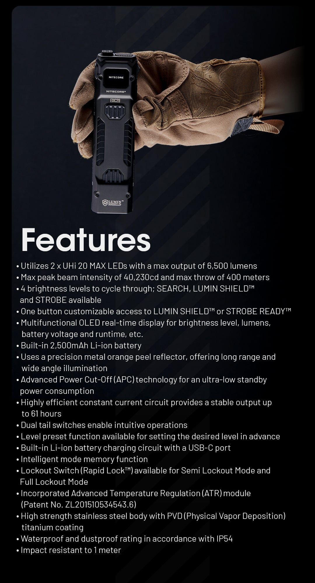 NITECORE EDC29 Ultra Slim 6500 Lumens EDC Flashlight