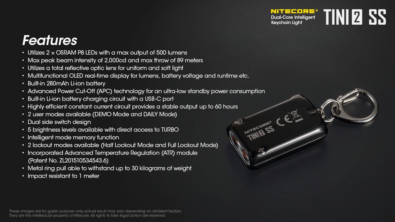 NITECORE TINI2 SS/TINI2 Ti Stainless Steel Version Dual-Core Intelligent Keychain Light