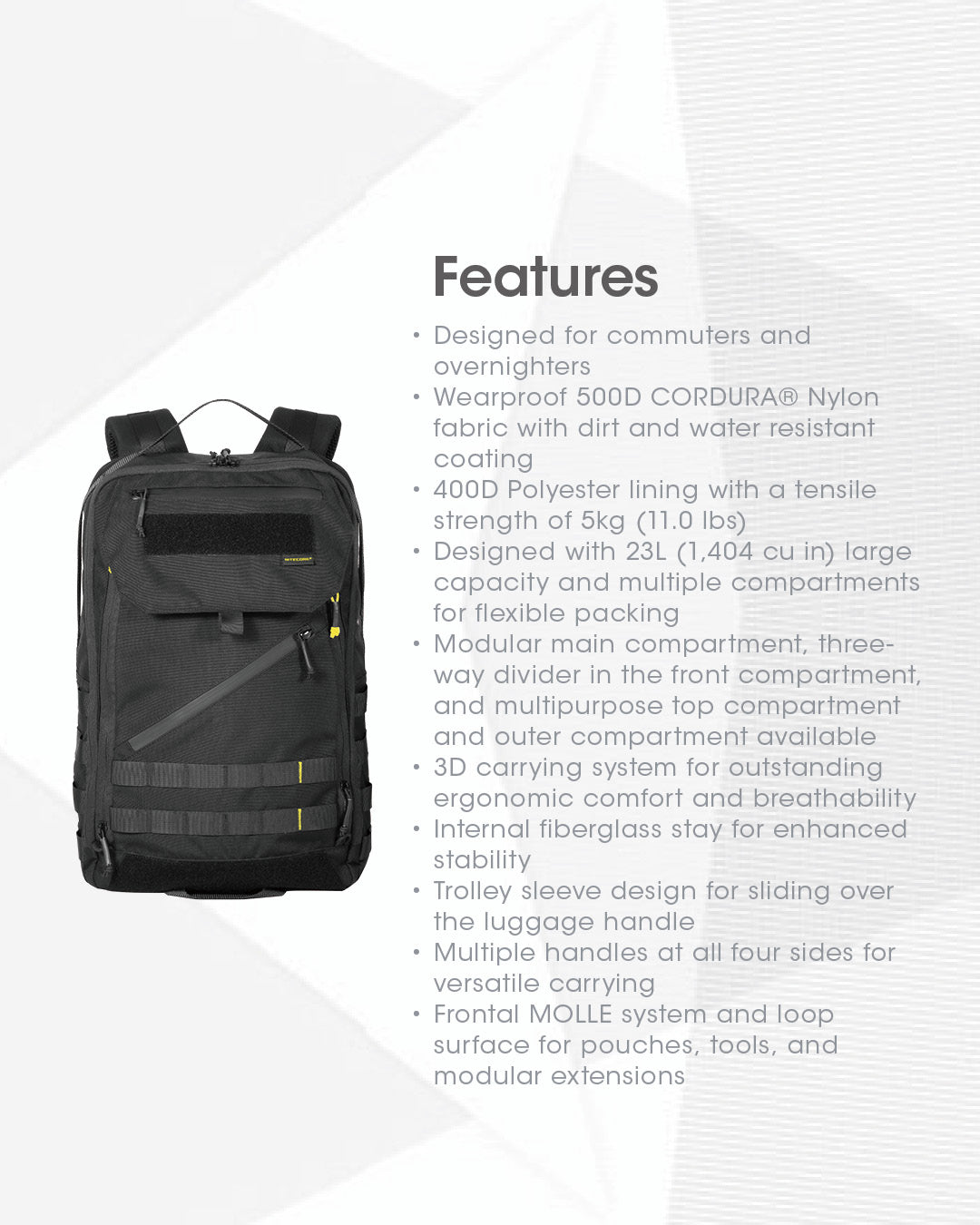 NITECORE BP23 PRO 23L Multipurpoese Commuting Backpack for 15.6" Laptop