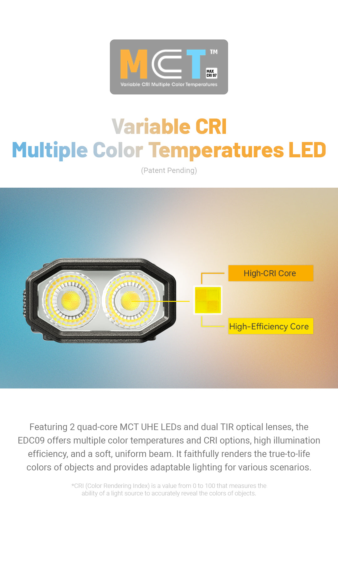 NTIECORE EDC09 High CRI Three Color Temperatures 102° Adjustable  EDC Flashlight