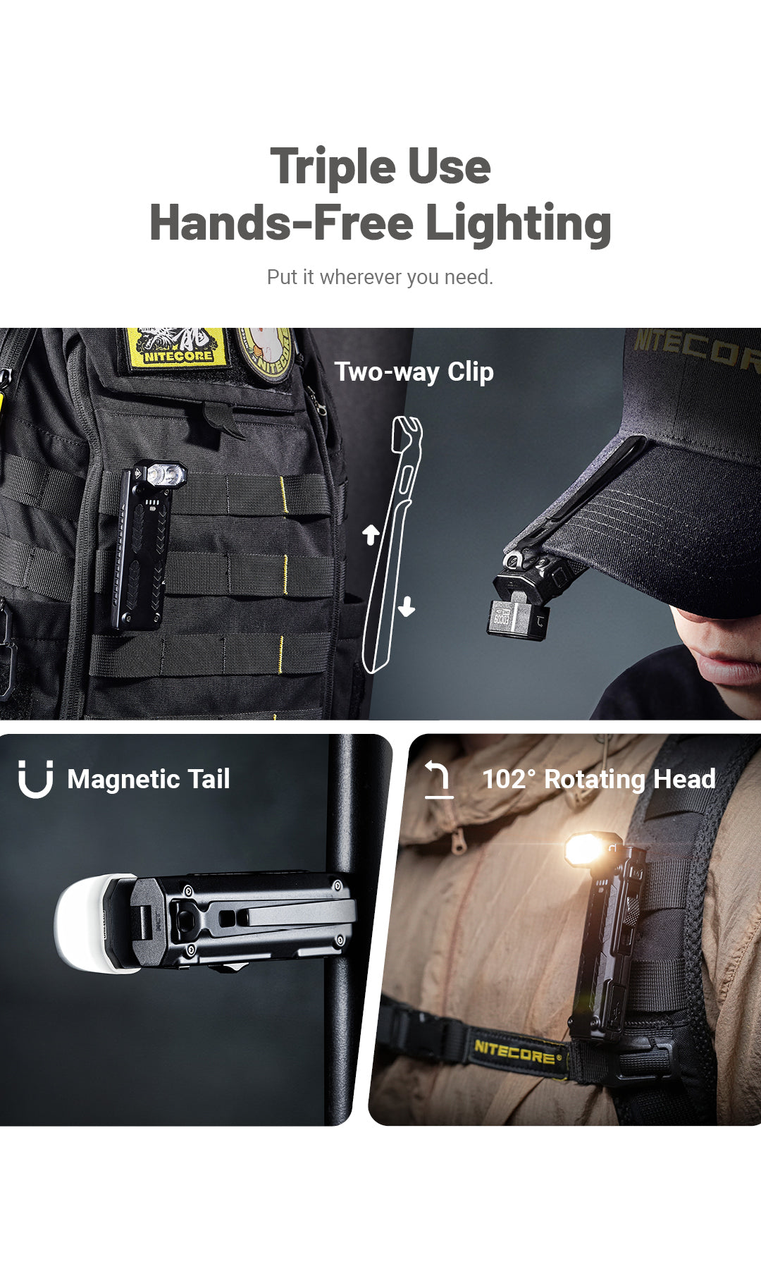 NTIECORE EDC09 High CRI Three Color Temperatures 102° Adjustable  EDC Flashlight