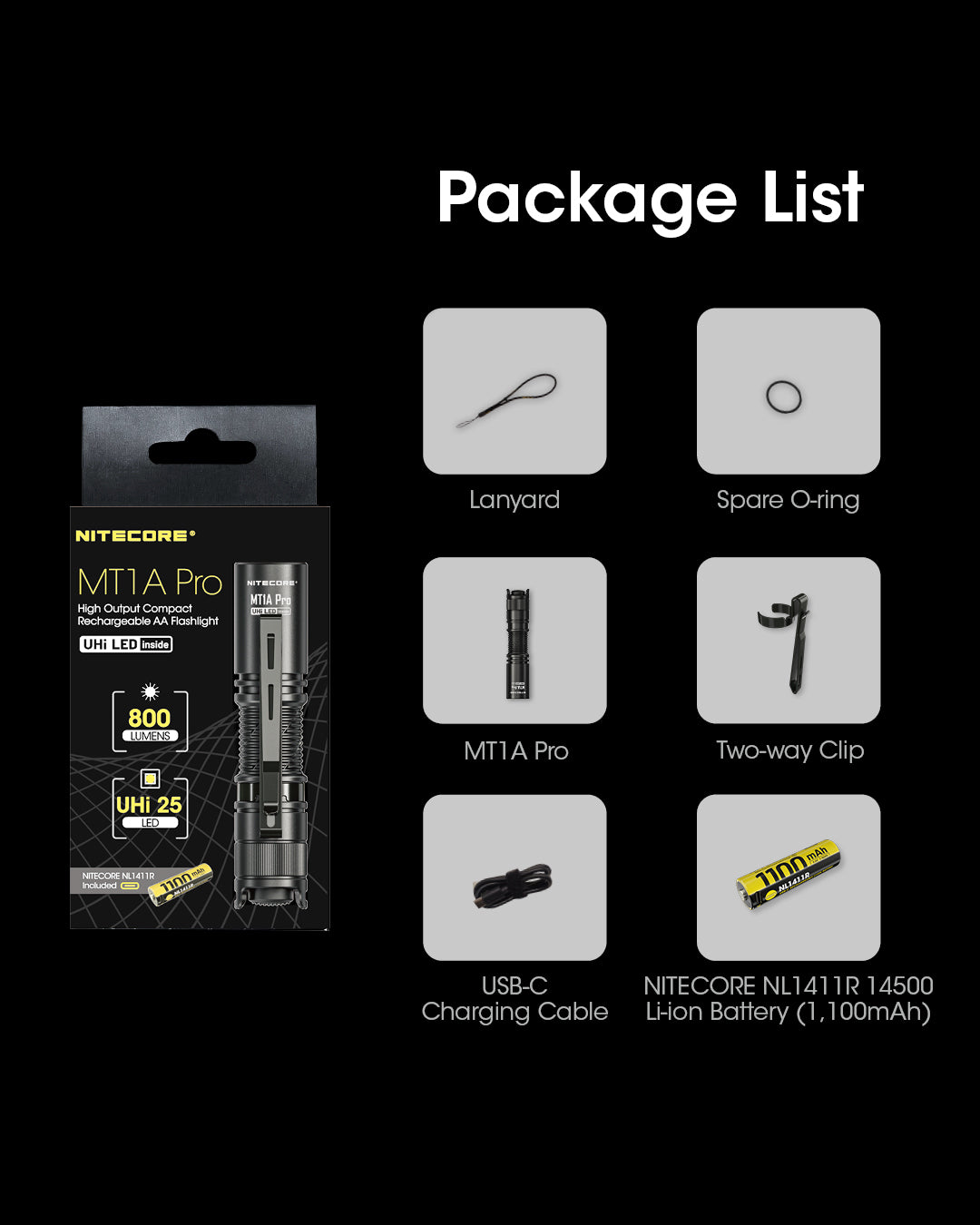 NITECORE MT1A PRO High Output Compact Rechargeable AA Flashlight