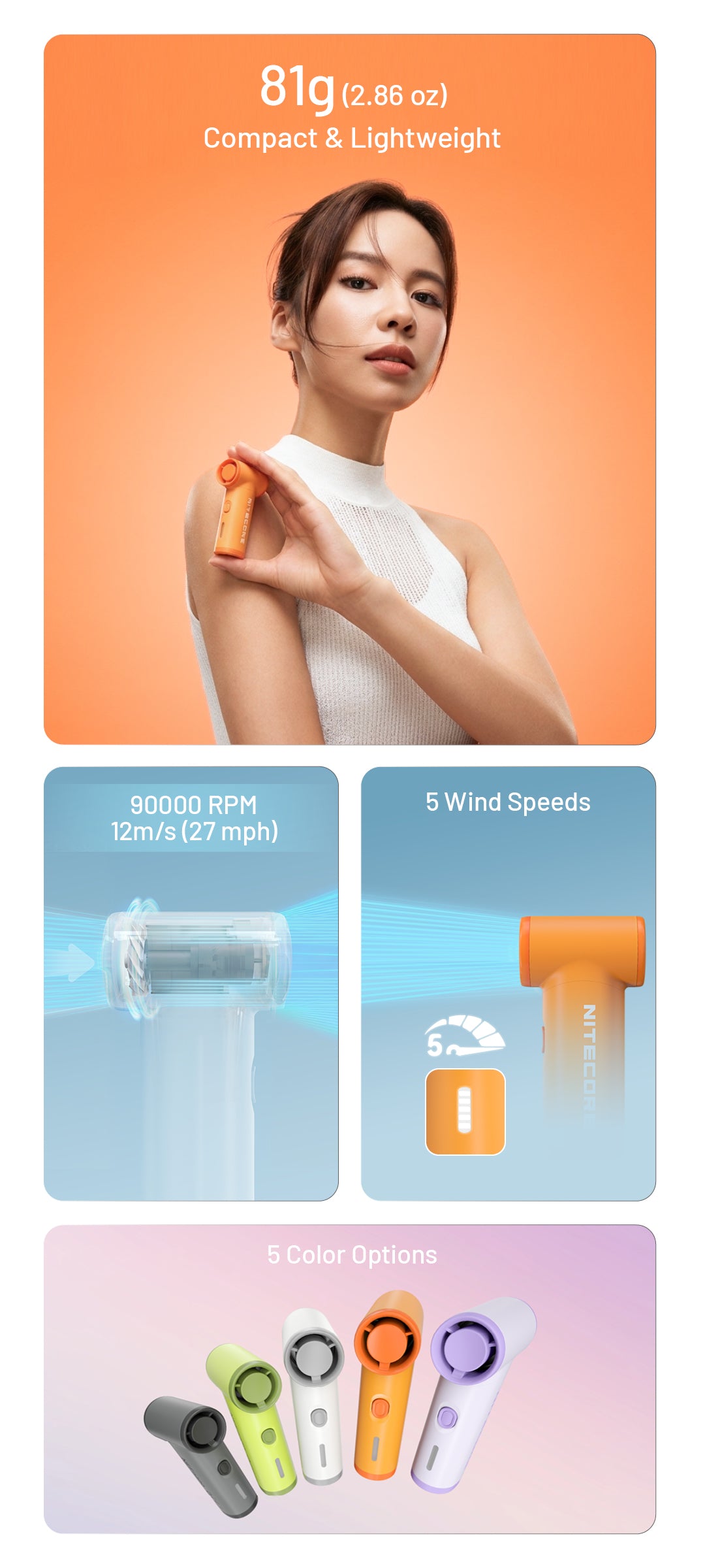 NITECORE NEF Nano Mini Handheld Fan High Speed