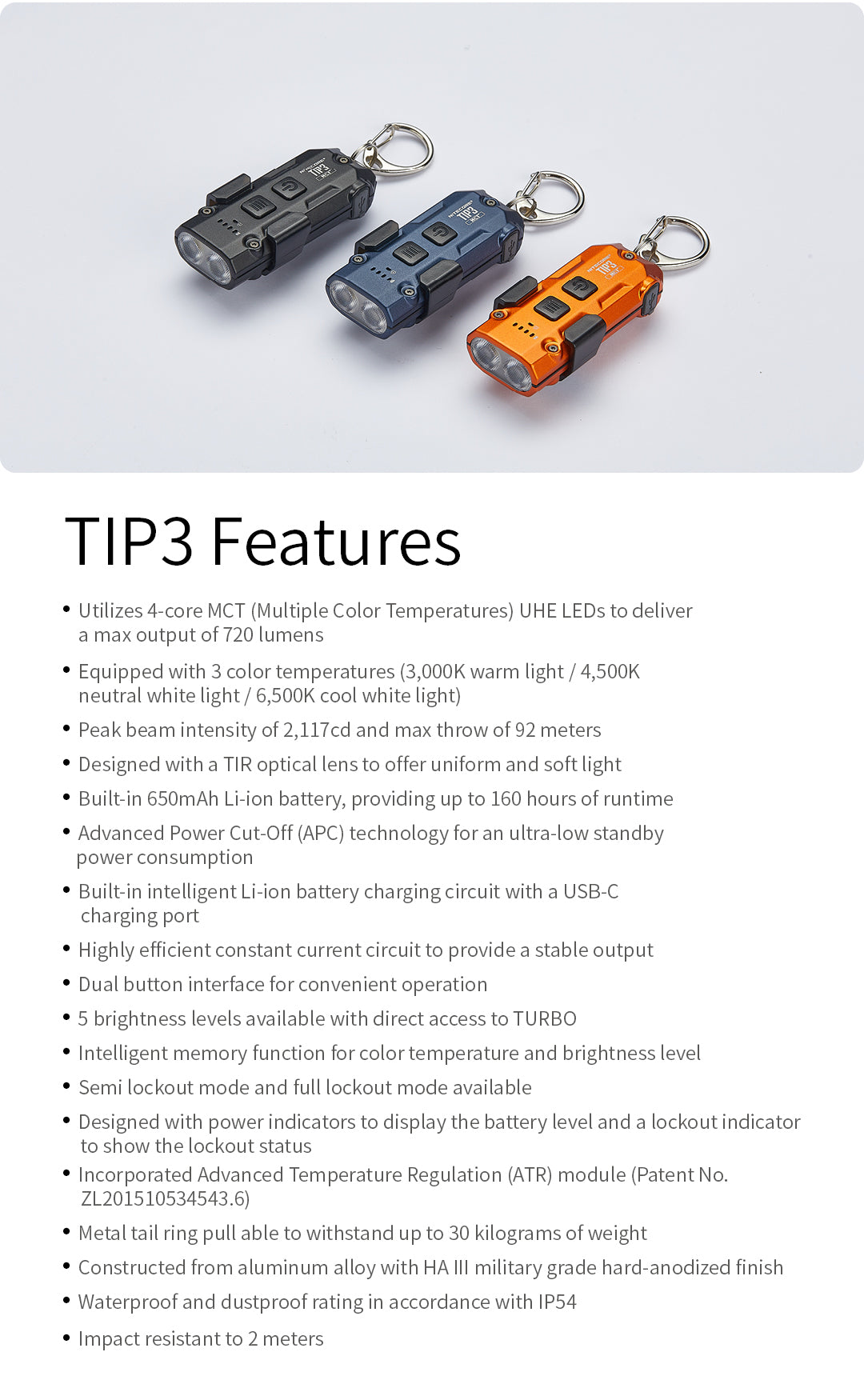 NITECORE TIP3 EDC Keychain Light 720 Lumens
