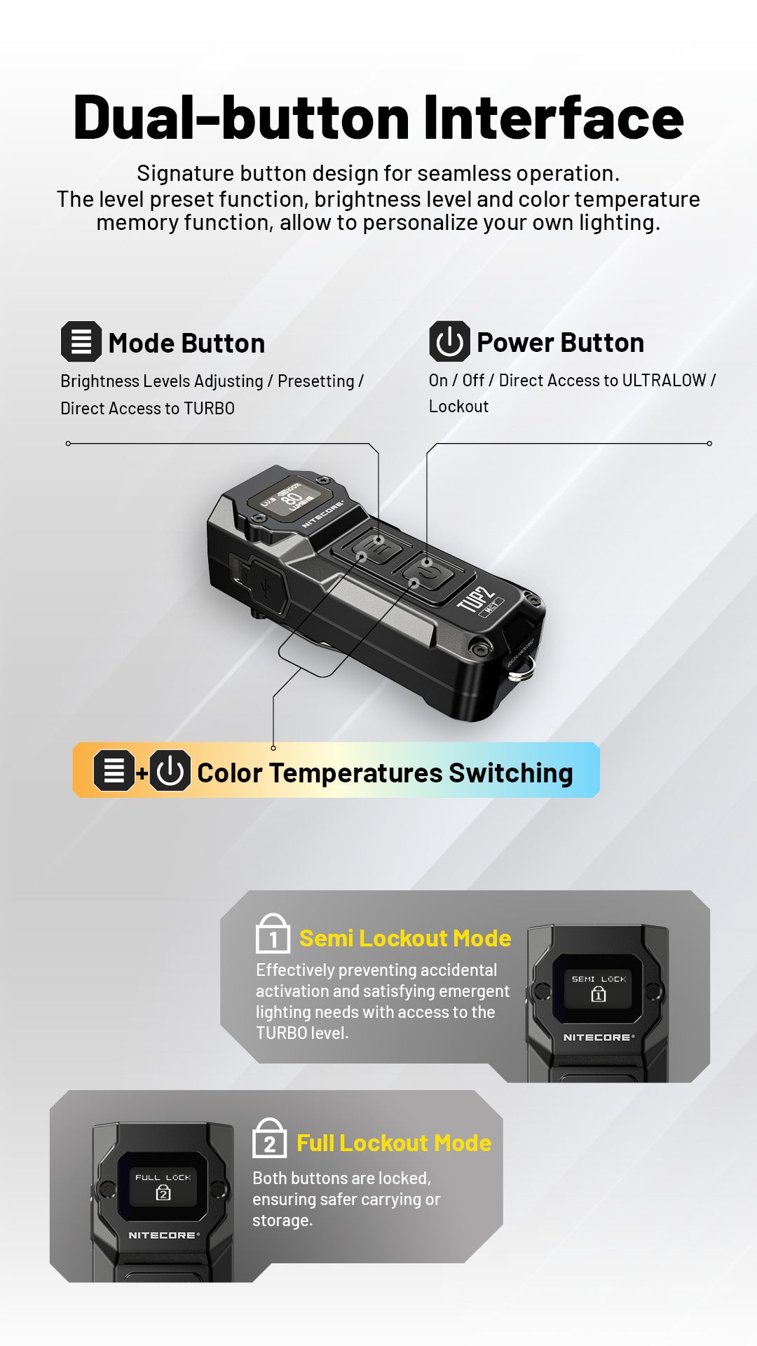 NITECORE TUP2 EDC Keychain Light Three Color Temperatures