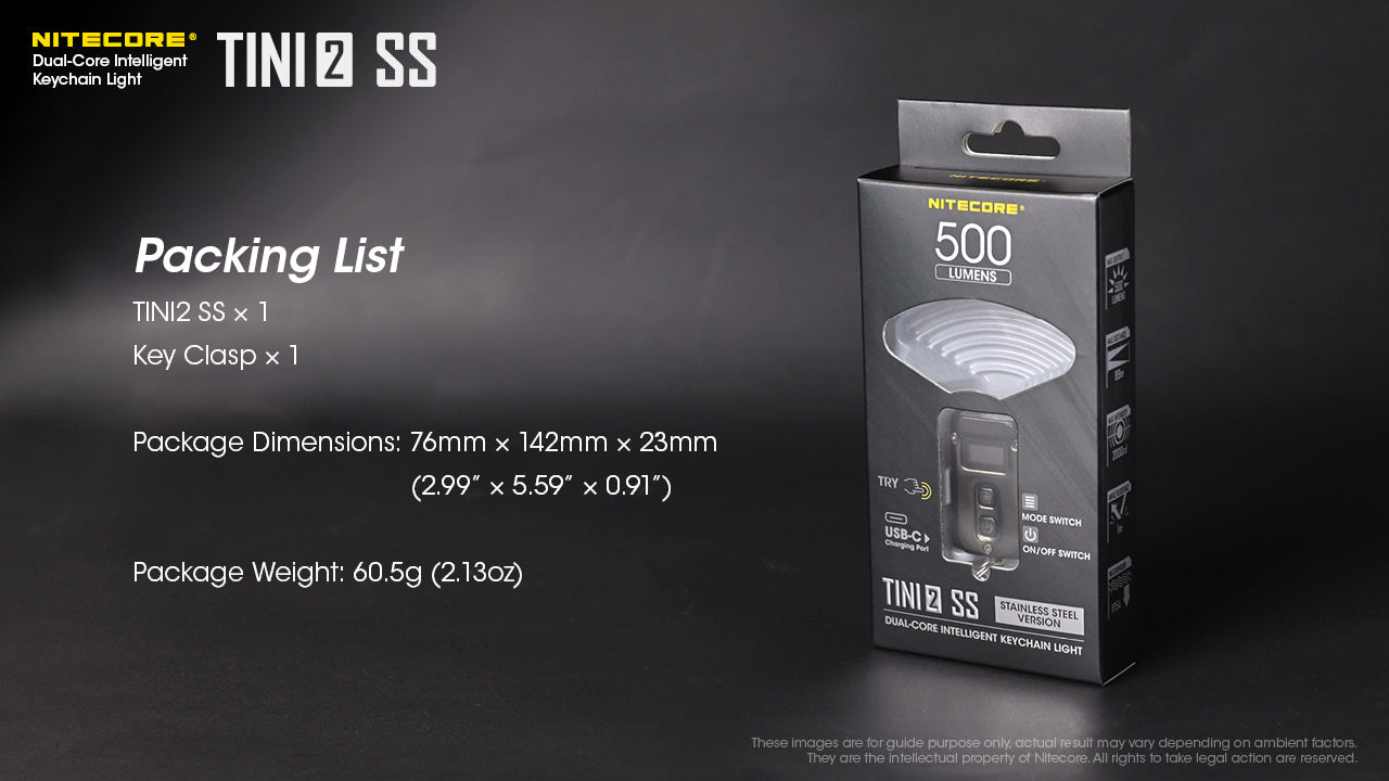 NITECORE TINI2 SS/TINI2 Ti Stainless Steel Version Dual-Core Intelligent Keychain Light